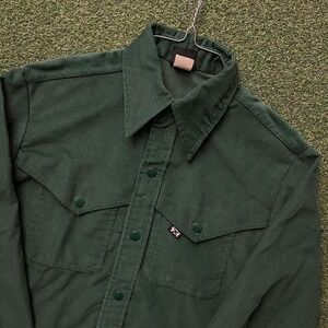 Vintage 70s Sears‎ Hands Off Green Corduroy Snap Button Down Shirt